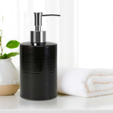 Anko Liquid Soap Dispenser | Stoneware | Bathroom Sanitizer, Lotion, Shampoo Dispenser | Ceramic Handwash Bottle for Kitchen | Soap Dispenser for Wash Basin | Bathroom Accessories | Black | 350 ml